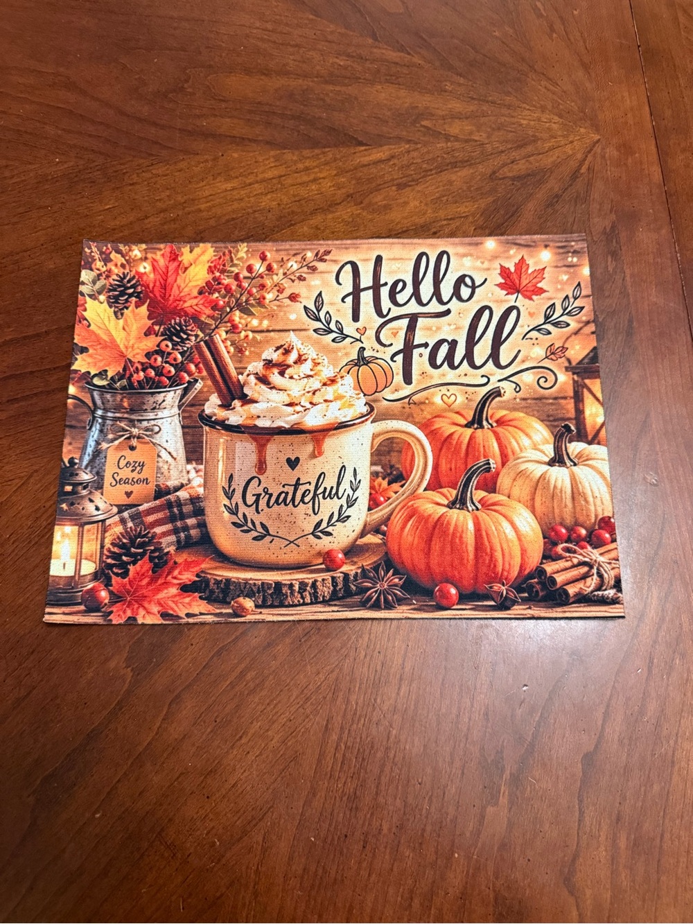 Hello Fall Pumpkin & Mug Decorative coffee mat or dish drying mat